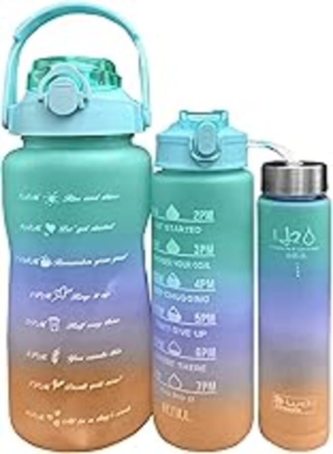 multicolor set of 3 plastic bottles 2L, 900 ml, 500 ml, Attractive Color Water Bottle, Water Bottles for Gym, school, Office and club