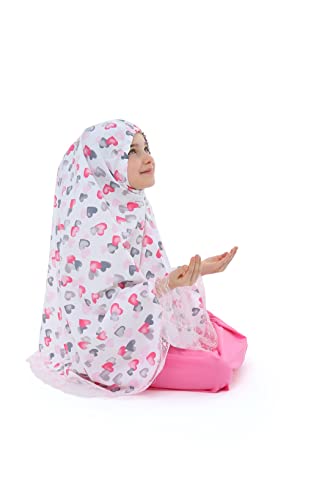 Elanesa  Girls Prayer Set for Muslim, Two Pieces Islamic Prayer Dress for Kids (977, 10-11, White) - Image 5