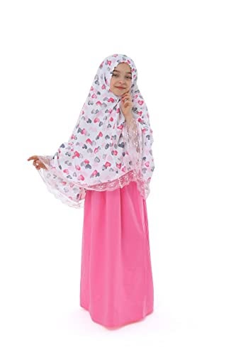 Elanesa  Girls Prayer Set for Muslim, Two Pieces Islamic Prayer Dress for Kids (977, 10-11, White) - Image 3