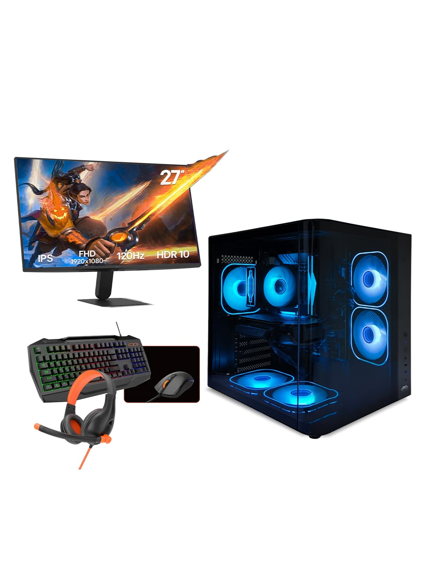 All In One Gaming PC Bundle - Intel Core i5-14400F | NVIDIA GeForce RTX 5060 8GB Graphics | 16GB RAM | 1TB NVMe SSD | 27" FHD Monitor | Keyboard Mouse Headset Combo | WiFi & Bluetooth Ready | Windows 11 Pro | RGB Gaming PC Full Set Black