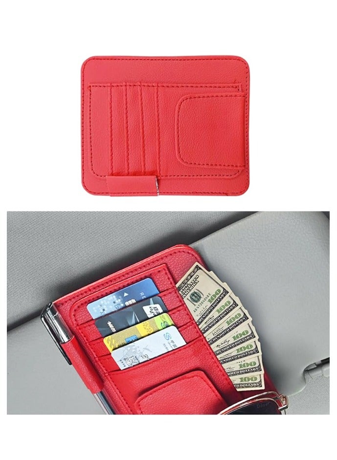 منظم واقي الشمس للسيارة من الجلد الصغير، مثالي لواقيات الشمس في السيارات والشاحنات، يحمل البطاقات والنظارات الشمسية والمستندات الأساسية، أحمر - Image 1