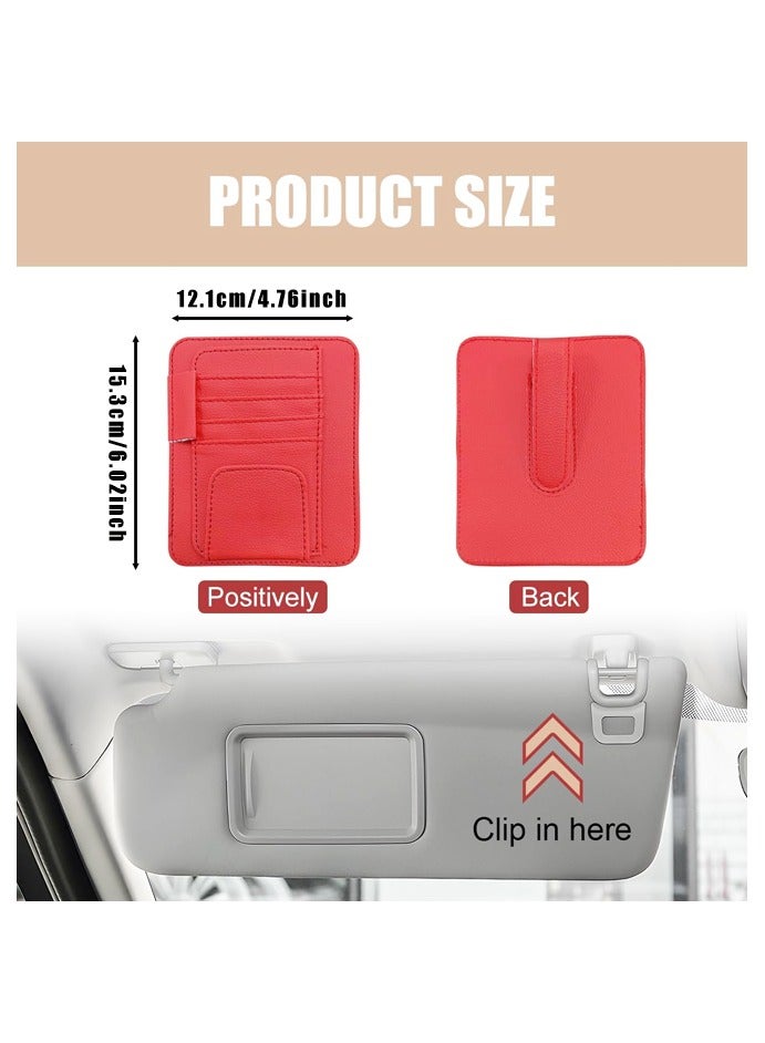 منظم واقي الشمس للسيارة من الجلد الصغير، مثالي لواقيات الشمس في السيارات والشاحنات، يحمل البطاقات والنظارات الشمسية والمستندات الأساسية، أحمر - Image 2