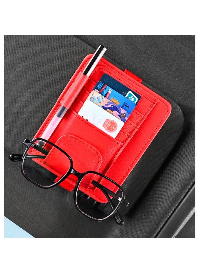 منظم واقي الشمس للسيارة من الجلد الصغير، مثالي لواقيات الشمس في السيارات والشاحنات، يحمل البطاقات والنظارات الشمسية والمستندات الأساسية، أحمر - Image 5