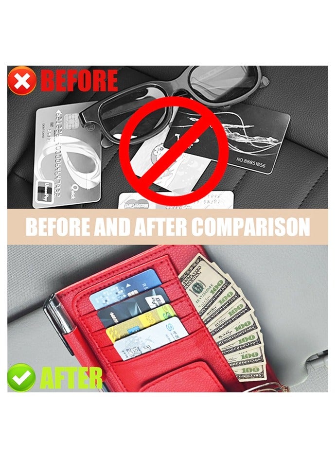 منظم واقي الشمس للسيارة من الجلد الصغير، مثالي لواقيات الشمس في السيارات والشاحنات، يحمل البطاقات والنظارات الشمسية والمستندات الأساسية، أحمر - Image 4