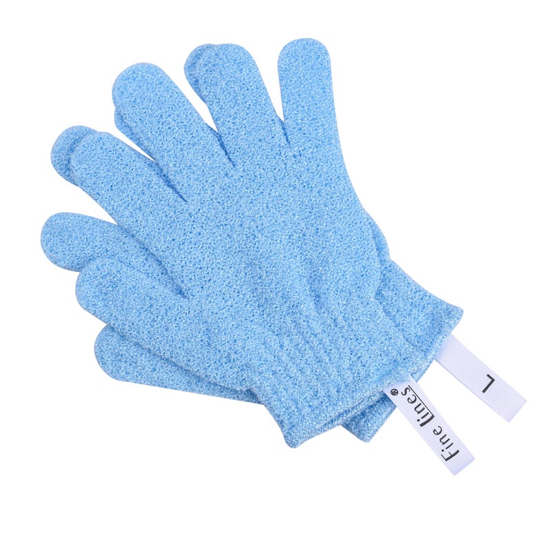 Fine Lines Fine Lines - Exfoliating Shower Gloves, Blue | Exfoliating Glove for Bath scrub, Dead Skin Remover | Exfoliating mitt | Body Scrub Gloves with Hanging Hoops | Protected Design - Image 1