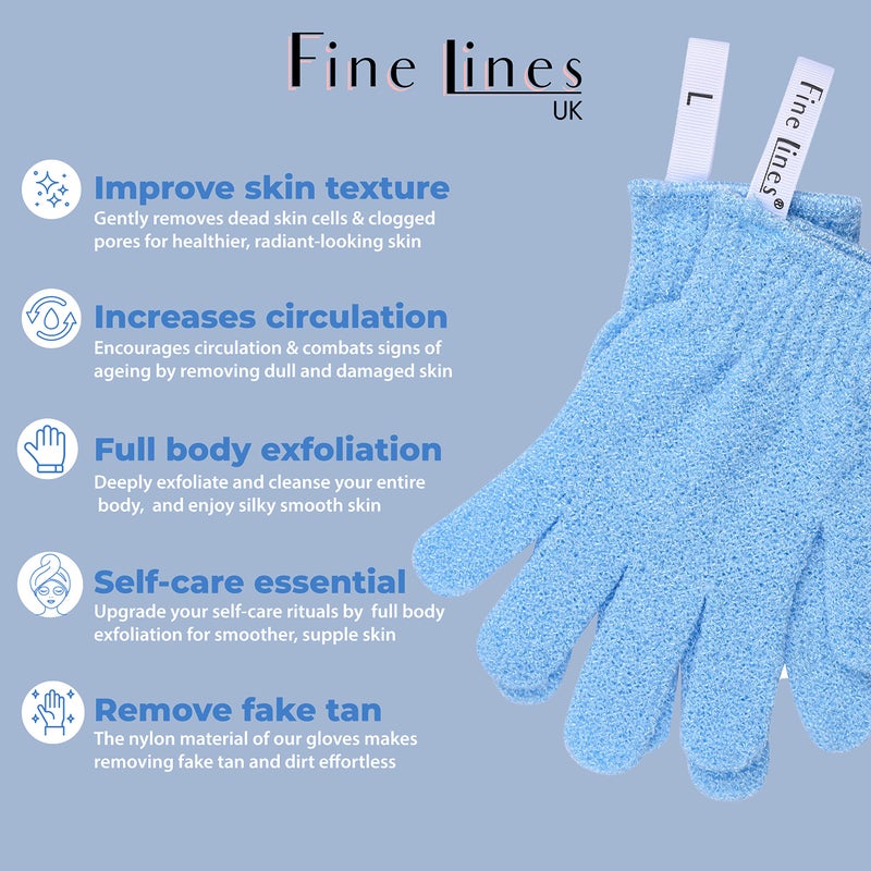 Fine Lines Fine Lines - Exfoliating Shower Gloves, Blue | Exfoliating Glove for Bath scrub, Dead Skin Remover | Exfoliating mitt | Body Scrub Gloves with Hanging Hoops | Protected Design - Image 2