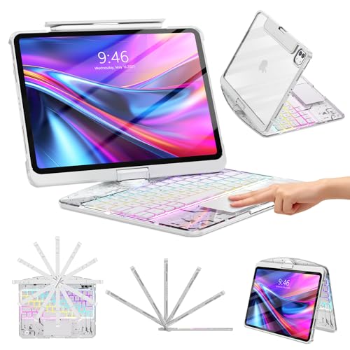 TSQQST Clear Wireless Keyboard Case for iPad Pro 13 Inch M5/M4 2025/2024 with Pencil Holder & Multi-Touch Trackpad, Visible PCB High-Tech Style, 3-Brightness & 7-Color Backlight, 360 Rotatable, White - Image 1