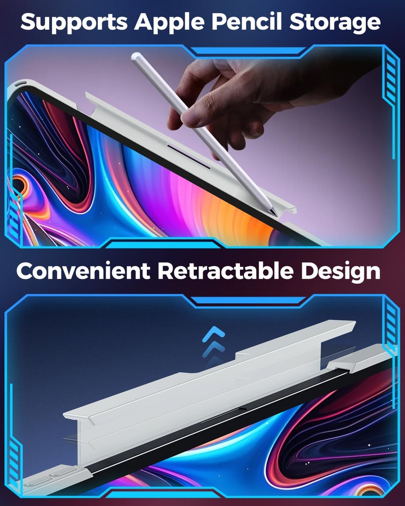 TSQQST Clear Wireless Keyboard Case for iPad Pro 13 Inch M5/M4 2025/2024 with Pencil Holder & Multi-Touch Trackpad, Visible PCB High-Tech Style, 3-Brightness & 7-Color Backlight, 360 Rotatable, White - Image 5