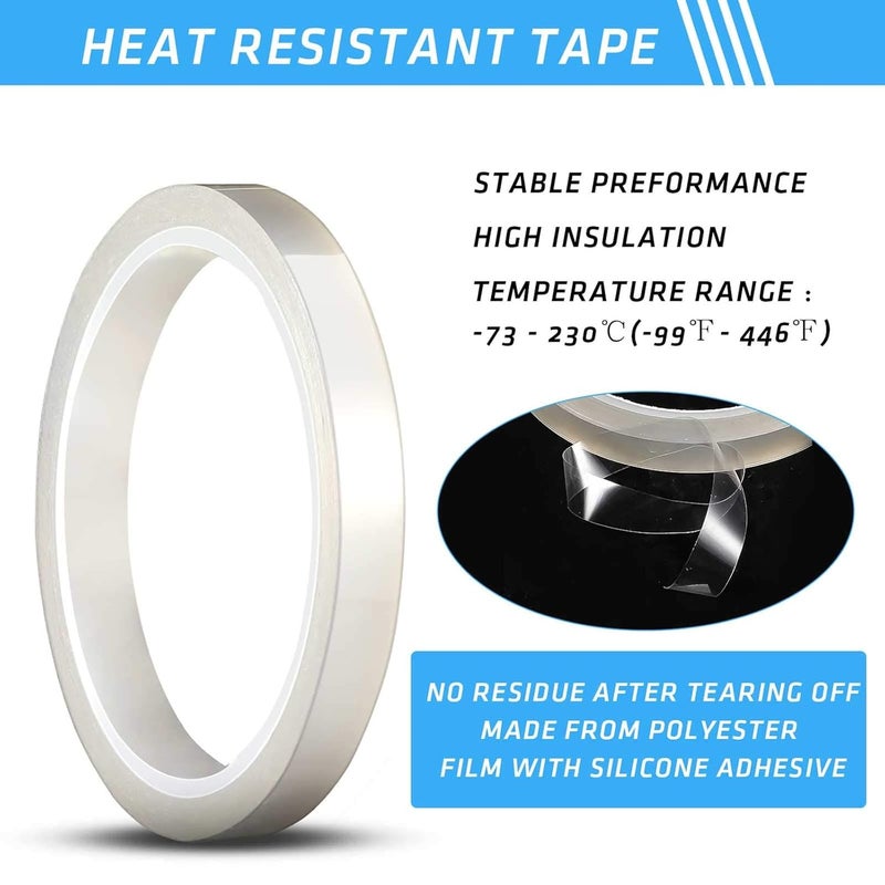 comfrt 2 Pieces 108 ft Clear Heat Tape for Sublimation Heat Press Tape Heat Transfer Tape High Resistant Temperature Tape Thermal Tape for Electronics Printing Circuit Board Heat Transfer Vinyl (20 mm) - Image 3