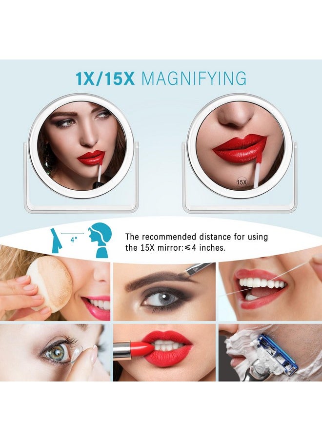MKUMIR - 15X Vanity Mirror Makeup Mirror,1X/15X Magnification Double Sided Magnifying Mirror,360 Degree Swivel Desk Mirror,Portable Table Counter Top Mirror For Bathroom Shaving Mirror,Gift For Women - Image 1