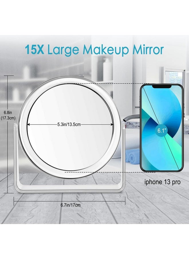 MKUMIR - 15X Vanity Mirror Makeup Mirror,1X/15X Magnification Double Sided Magnifying Mirror,360 Degree Swivel Desk Mirror,Portable Table Counter Top Mirror For Bathroom Shaving Mirror,Gift For Women - Image 1