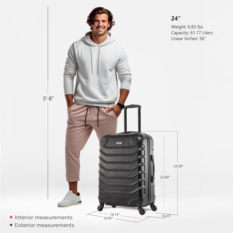 InUSA ENDURANCE Luggage with Spinner Wheels | Durable Lightweight Hardside Suitcase, Spacious Travel Bag with Handle and Trolley | 24-Inch Medium Checked Luggage | Black - Image 2