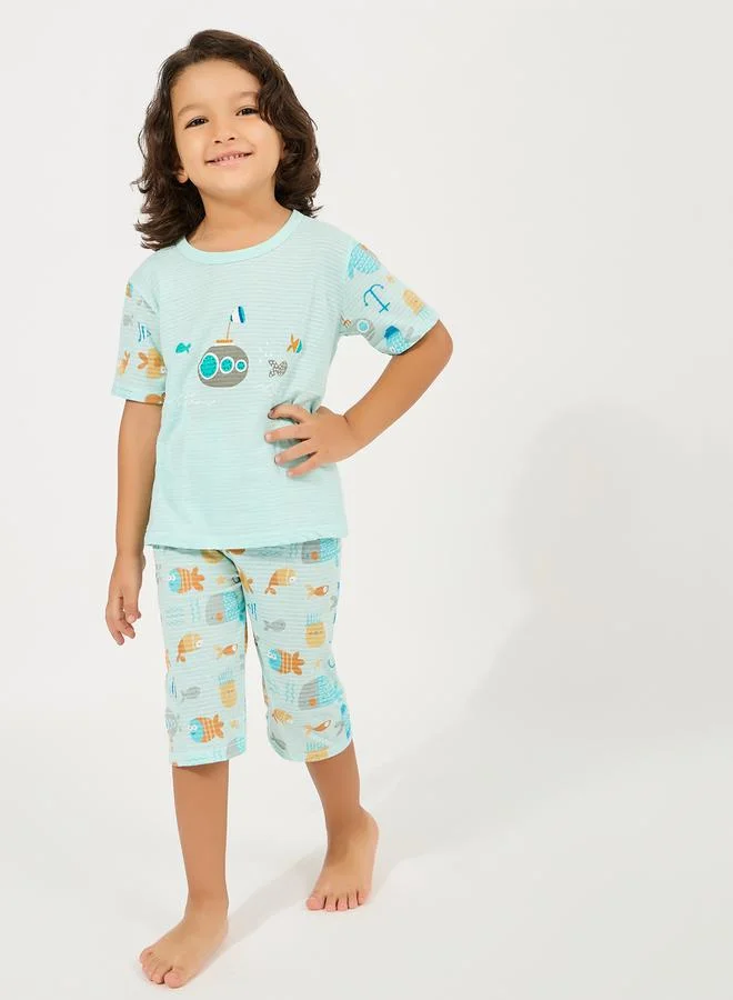 Styli Cartoon Printed T-Shirt & Crop Pyjama Set
