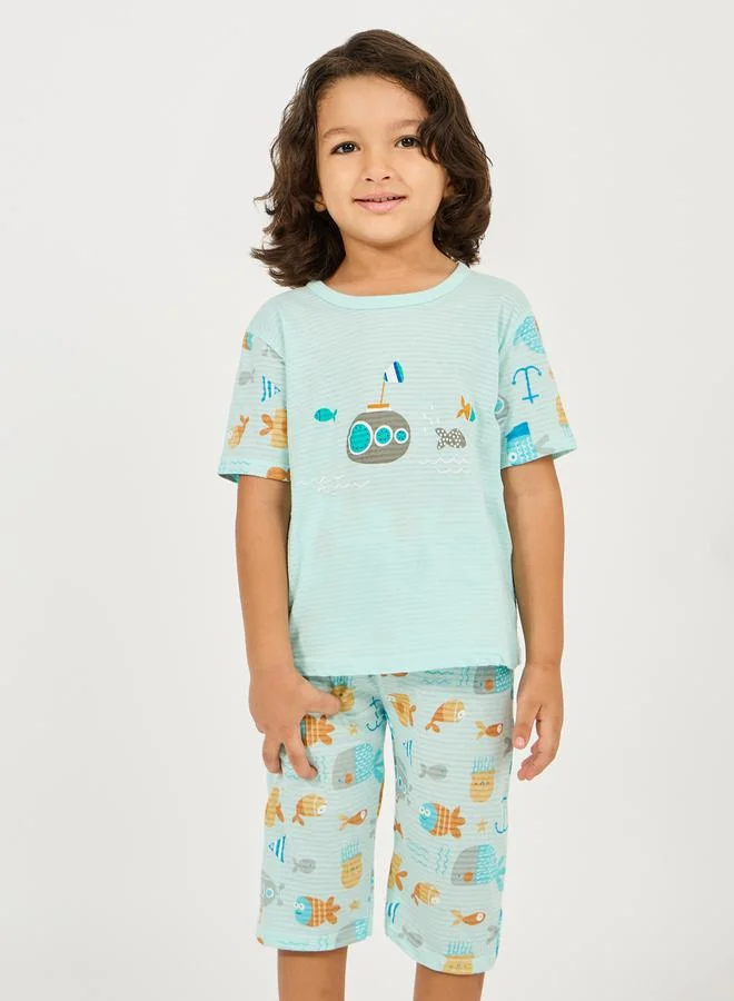 Styli Cartoon Printed T-Shirt & Crop Pyjama Set