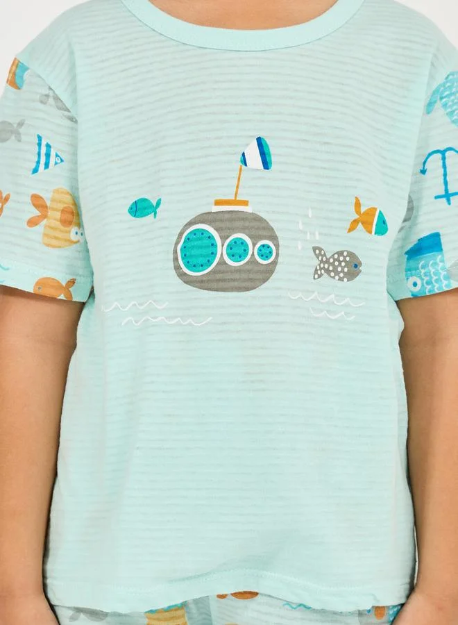 Styli Cartoon Printed T-Shirt & Crop Pyjama Set