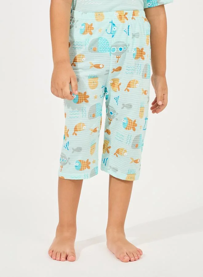 Styli Cartoon Printed T-Shirt & Crop Pyjama Set
