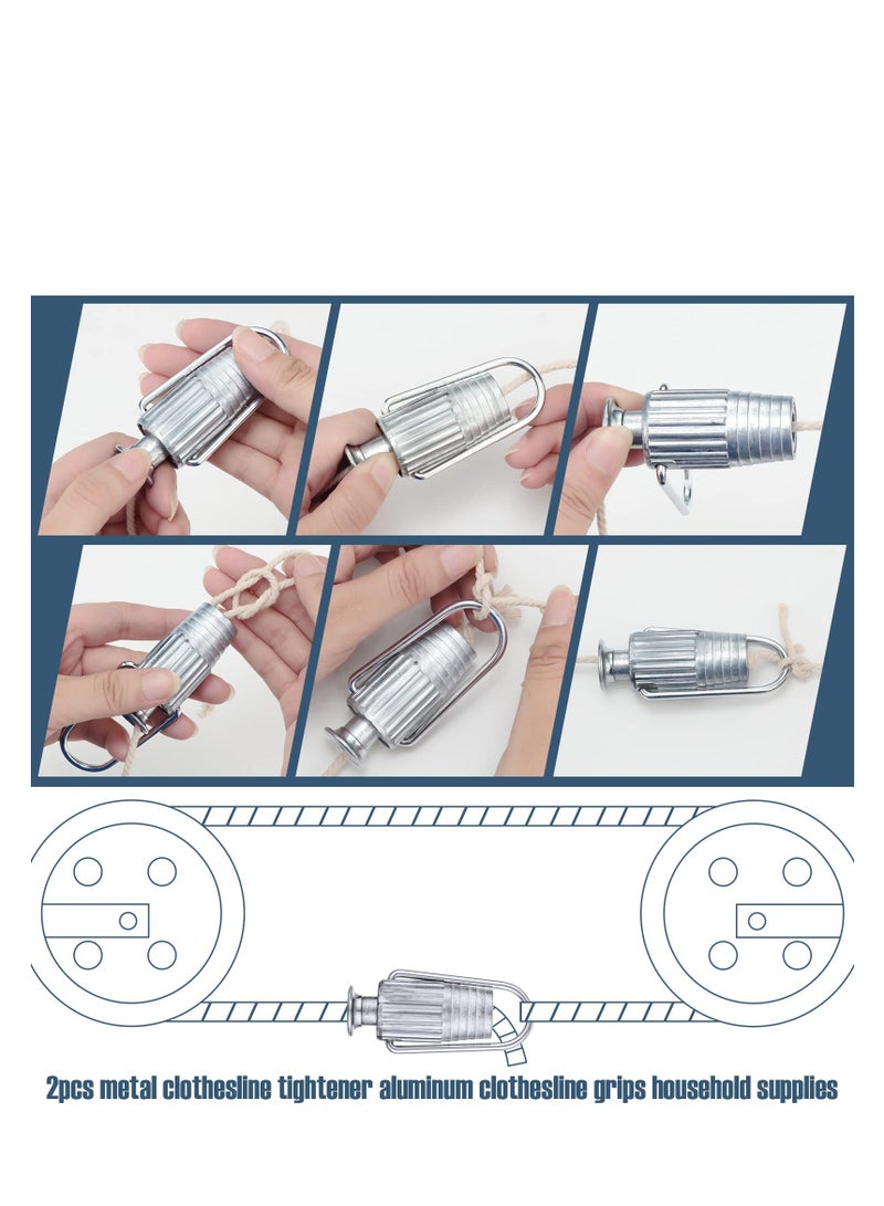 Zikra 2 pcs Clothesline Tightener Metal Line Tight Grips Tools Aluminium for Pulleys and Fixed Clothes Lines Household Laundry Supplies - Image 4