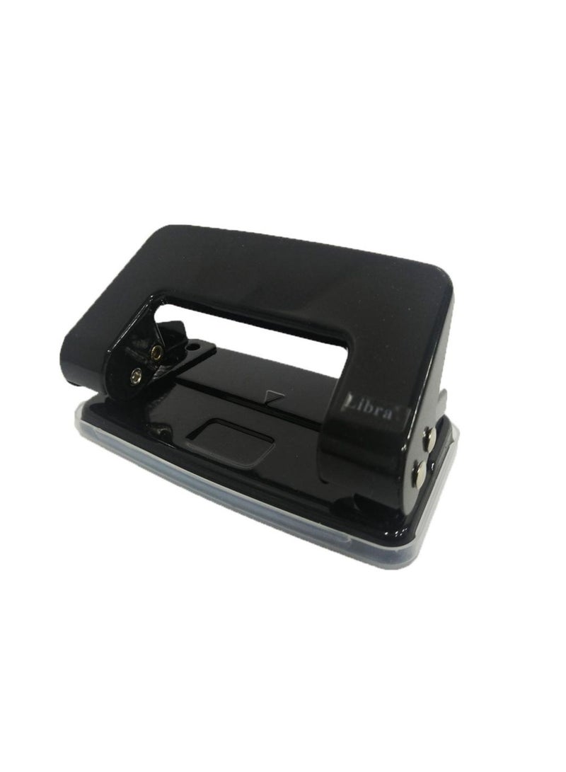 Libra 2-Holes Metal Punch 8 Sheets 10 mm, 6 cm apart hole size 6 mm, mini Size, Black - Image 1