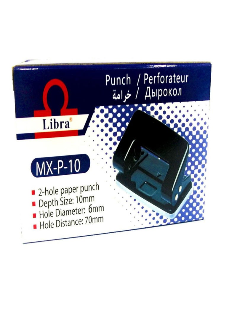 Libra 2-Holes Metal Punch 8 Sheets 10 mm, 6 cm apart hole size 6 mm, mini Size, Black - Image 2