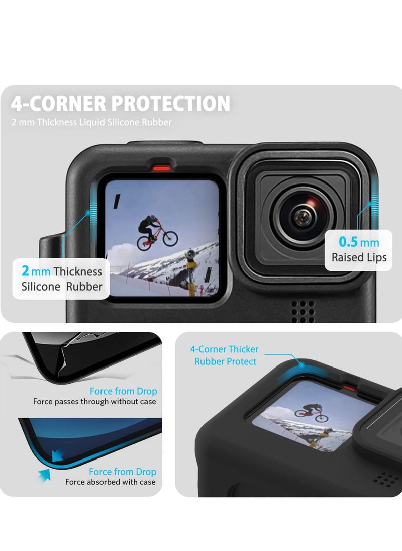 Captaintech Silicone Sleeve Case for Go Pro Hero 11 /Hero 10 /Hero 9 Black, Battery Side Cover u0026 Screen Protectors u0026 Lens Caps u0026 Lanyard for Go Pro Hero 11 /10 / 9 Accessories Kit  - Image 5