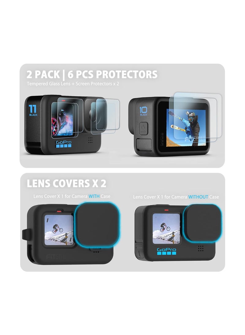 Captaintech Silicone Sleeve Case for Go Pro Hero 11 /Hero 10 /Hero 9 Black, Battery Side Cover u0026 Screen Protectors u0026 Lens Caps u0026 Lanyard for Go Pro Hero 11 /10 / 9 Accessories Kit  - Image 4