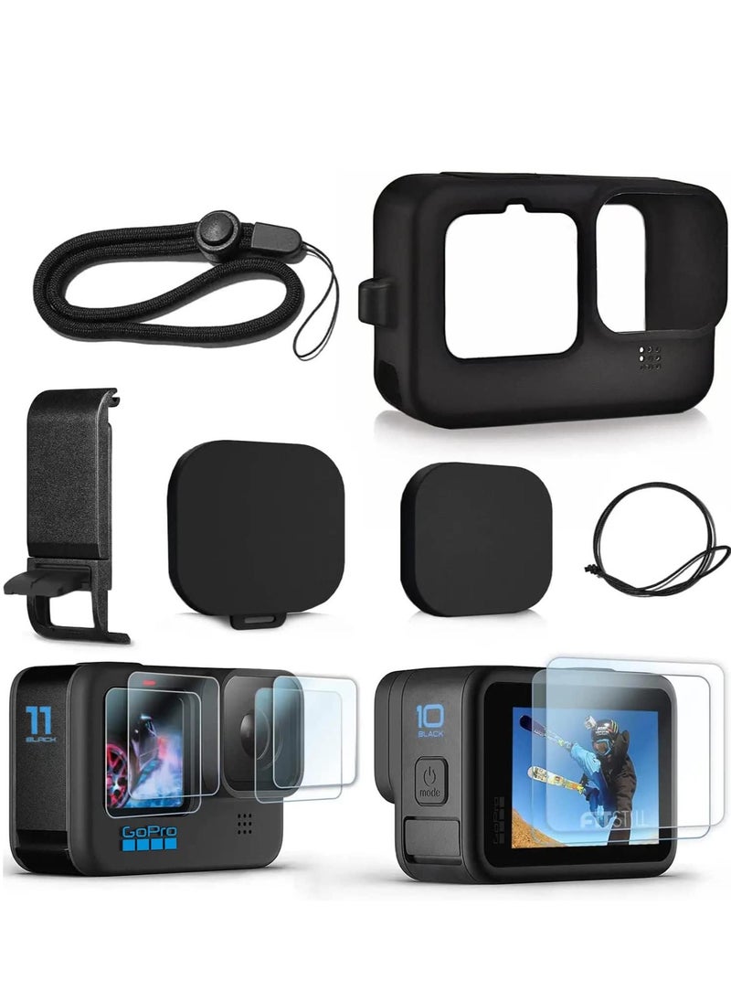 Captaintech Silicone Sleeve Case for Go Pro Hero 11 /Hero 10 /Hero 9 Black, Battery Side Cover u0026 Screen Protectors u0026 Lens Caps u0026 Lanyard for Go Pro Hero 11 /10 / 9 Accessories Kit  - Image 1