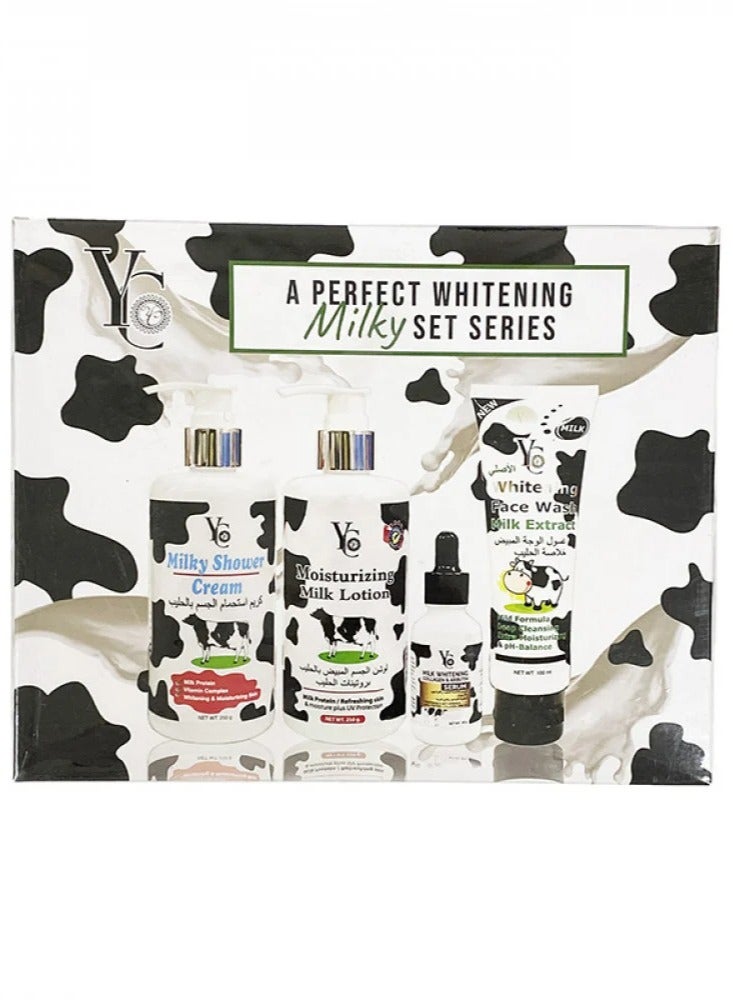 واي سي سيروم تبييض الكولاجين والأربوتين بالحليب، كريم الاستحمام، لوشن الحليب المرطب وغسول الوجه بالحليب المبيض - Image 1