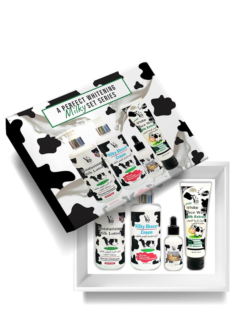 واي سي سيروم تبييض الكولاجين والأربوتين بالحليب، كريم الاستحمام، لوشن الحليب المرطب وغسول الوجه بالحليب المبيض - Image 2