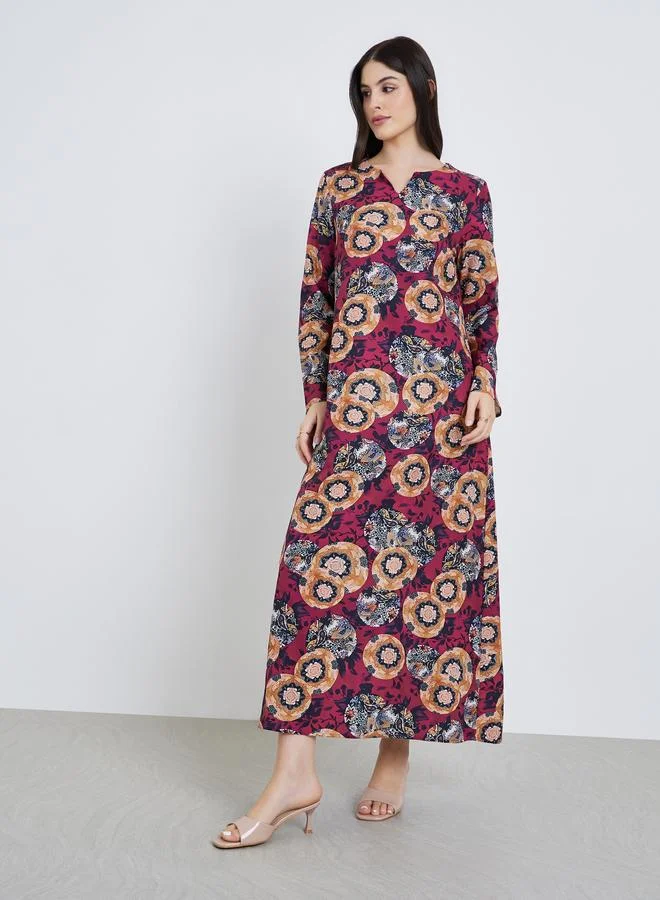 ستايلي Women Floral Printed Long Sleeve Jalabiya