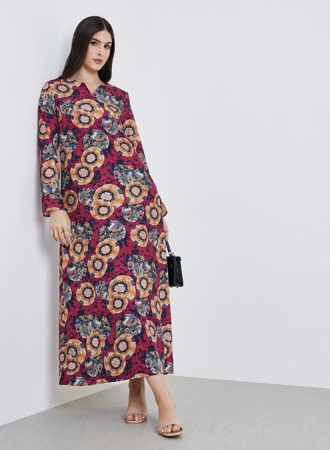 Styli Women Floral Printed Long Sleeve Jalabiya - Image 1