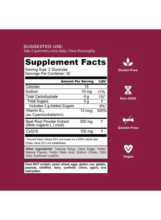 جولي نيوترشن Goli Nutritional Supplement, Beets Cardio Gummy - 60 Count - 100mg CoQ10 & Beet Root Extract - Gluten-Free, Vegan, Non-GMO, and Gelatin-Free. Nature's Great Superfood. - Image 2