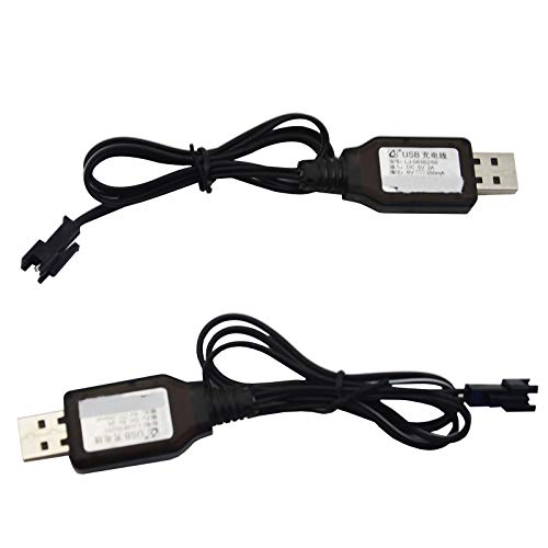 Blomiky 2 Pack 6.0V 250mA USB Charger Power Adapter Cable with SM 2P Connector Plug Suitable for 6V 700mAh Ni-cd Battery 4WD Old Version Amphibious Stunt RC Cars Vehicle/SM-2P 6V USB 2 - Image 1