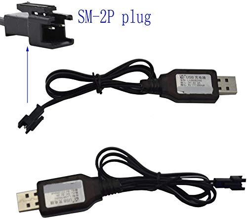 Blomiky 2 Pack 6.0V 250mA USB Charger Power Adapter Cable with SM 2P Connector Plug Suitable for 6V 700mAh Ni-cd Battery 4WD Old Version Amphibious Stunt RC Cars Vehicle/SM-2P 6V USB 2 - Image 2
