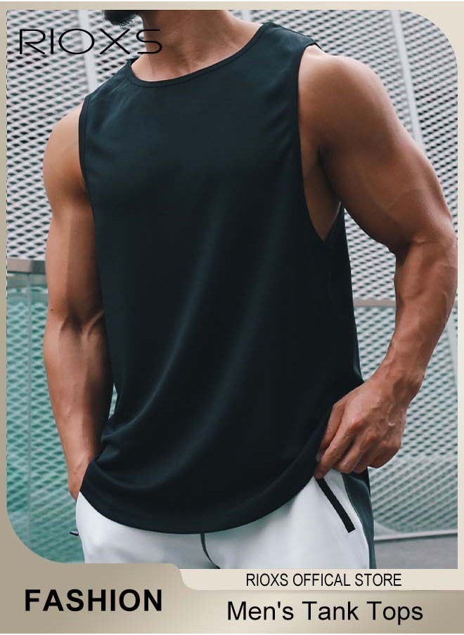 RIOXS - Men's Vest, Athletic Tank Tops for Men, Men's Fit Tank Top, Quick Dry Sleeveless Black Tops, Classic Round Neck Outdoor Vest, Sleeveless Gym Shirt Men, Men Tank Tops Undershirt For Daily/ Training Activities - Image 1