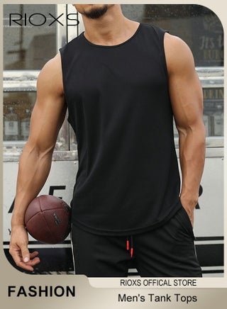 Men's Vest, Athletic Tank Tops for Male, Men's Fit Tank Top, Quick Dry Sleeveless Black Tops, Classic Round Neck Outdoor Vest, Sleeveless Gym Shirt Men, Men Tank Tops Undershirt For Daily/ Training Activities - view 2