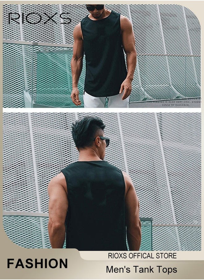 RIOXS - Men's Vest, Athletic Tank Tops for Men, Men's Fit Tank Top, Quick Dry Sleeveless Black Tops, Classic Round Neck Outdoor Vest, Sleeveless Gym Shirt Men, Men Tank Tops Undershirt For Daily/ Training Activities - Image 1