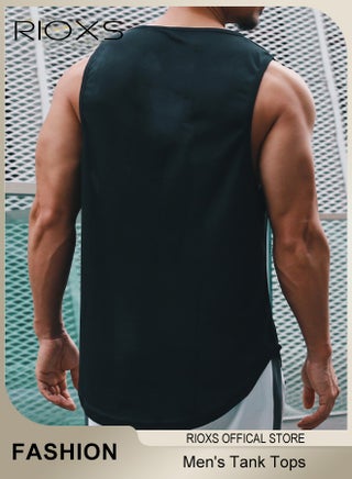 Men's Vest, Athletic Tank Tops for Male, Men's Fit Tank Top, Quick Dry Sleeveless Black Tops, Classic Round Neck Outdoor Vest, Sleeveless Gym Shirt Men, Men Tank Tops Undershirt For Daily/ Training Activities - view 3