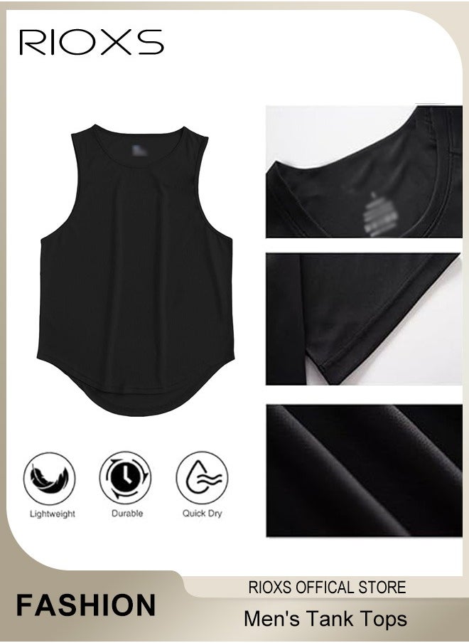 RIOXS - Men's Vest, Athletic Tank Tops for Men, Men's Fit Tank Top, Quick Dry Sleeveless Black Tops, Classic Round Neck Outdoor Vest, Sleeveless Gym Shirt Men, Men Tank Tops Undershirt For Daily/ Training Activities - Image 1