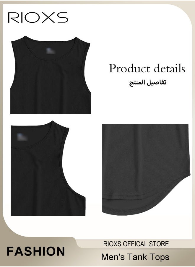 RIOXS - Men's Vest, Athletic Tank Tops for Men, Men's Fit Tank Top, Quick Dry Sleeveless Black Tops, Classic Round Neck Outdoor Vest, Sleeveless Gym Shirt Men, Men Tank Tops Undershirt For Daily/ Training Activities - Image 1