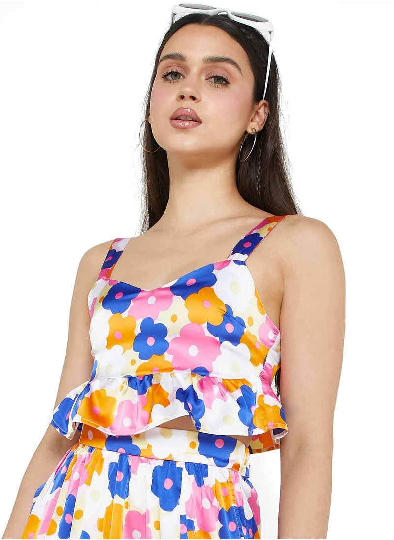 MONKI Strappy Floral Print Crop Top