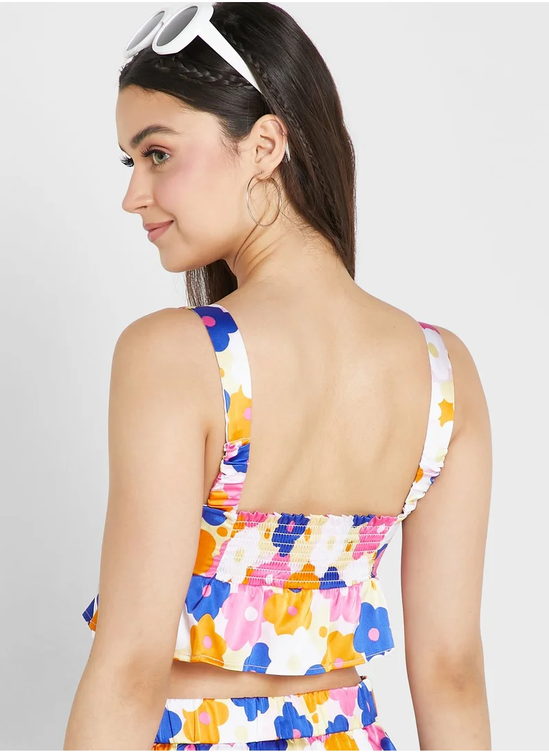 MONKI Strappy Floral Print Crop Top