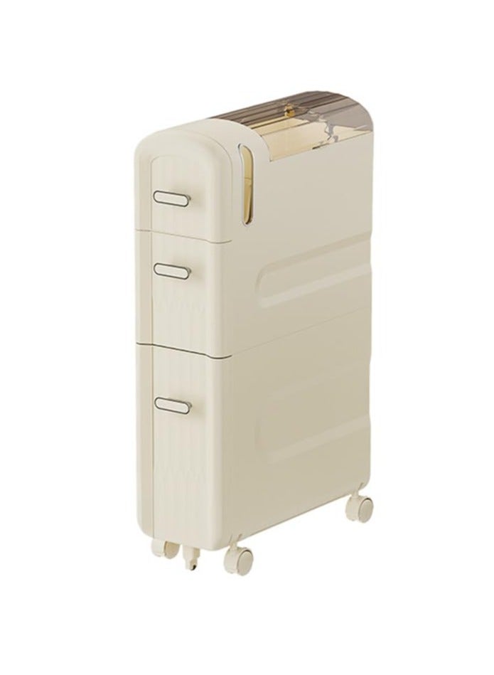 XiuWoo 3-Tier Install-free Freestanding Storage Cabinet with Wheels Narrow Bathroom Organizer Auxiliary Storage Cabinet for Small Spaces Side Cabinet with Compact Drawers for Toilet Paper  - Image 1