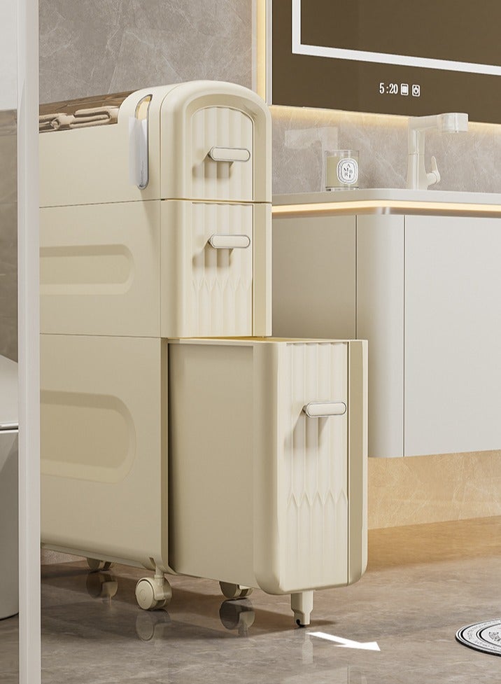 XiuWoo 3-Tier Install-free Freestanding Storage Cabinet with Wheels Narrow Bathroom Organizer Auxiliary Storage Cabinet for Small Spaces Side Cabinet with Compact Drawers for Toilet Paper  - Image 3