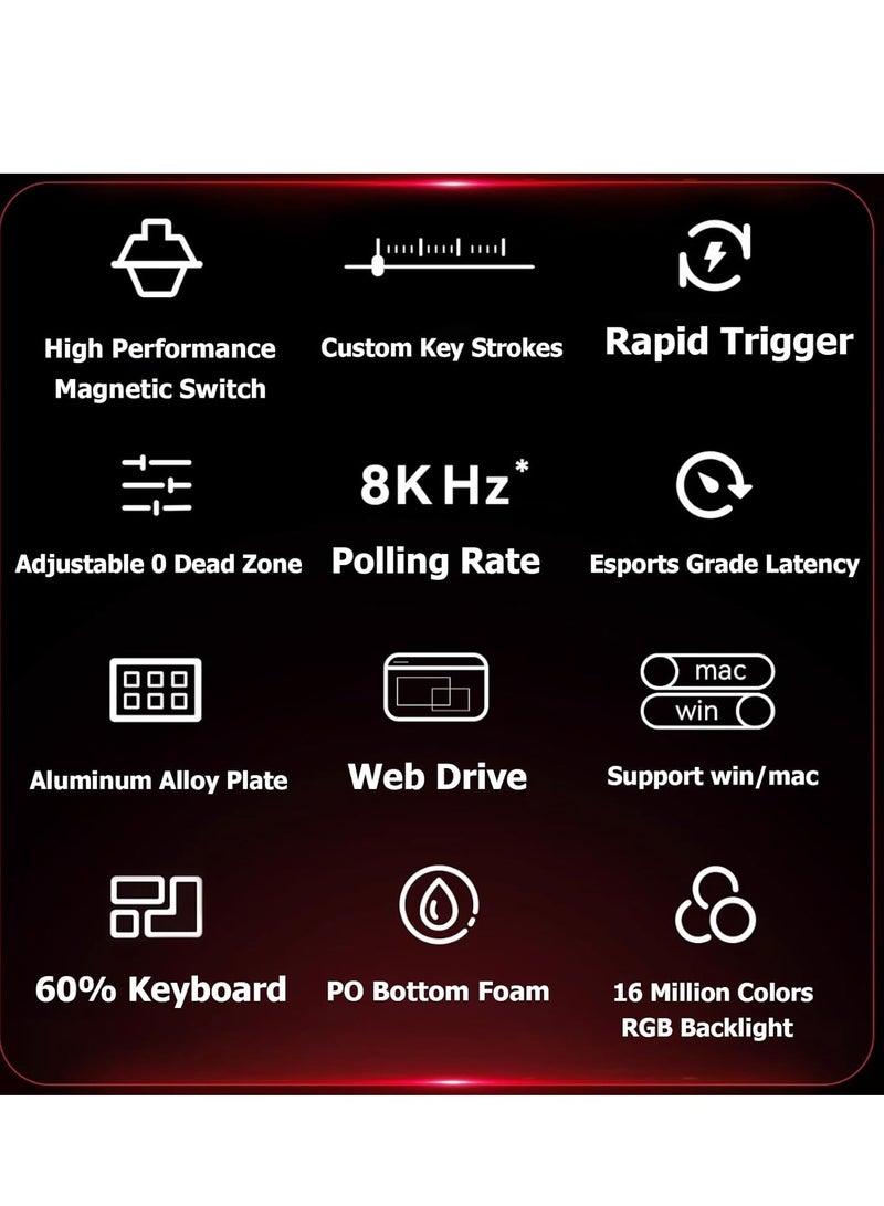 MAD 60 HE RGB 60% Wired Magnetic Switch Mechanical Gaming Keyboard with Adjustable Actuation, 8000 Hz Polling Rate, Rapid Trigger Mode, Hall Effect Switches, for PC/Mac, Black - Image 5
