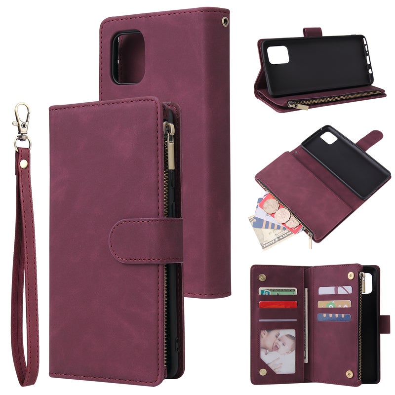 Generic (Unbranded) For Samsung NOTE 10 Lite Case Smartphone Shell Wallet Design Zipper Closure Overall Protection Cellphone Cover 5 wine red - Image 1