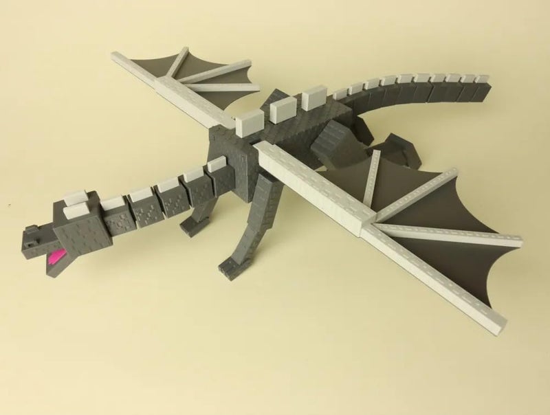 3D CUBES تنين إندر من ماينكرافت، ديكور جدار التنين، تمثال خيالي ثلاثي الأبعاد مصنوع يدويًا، رمادي وأبيض، متعدد الألوان - Image 1