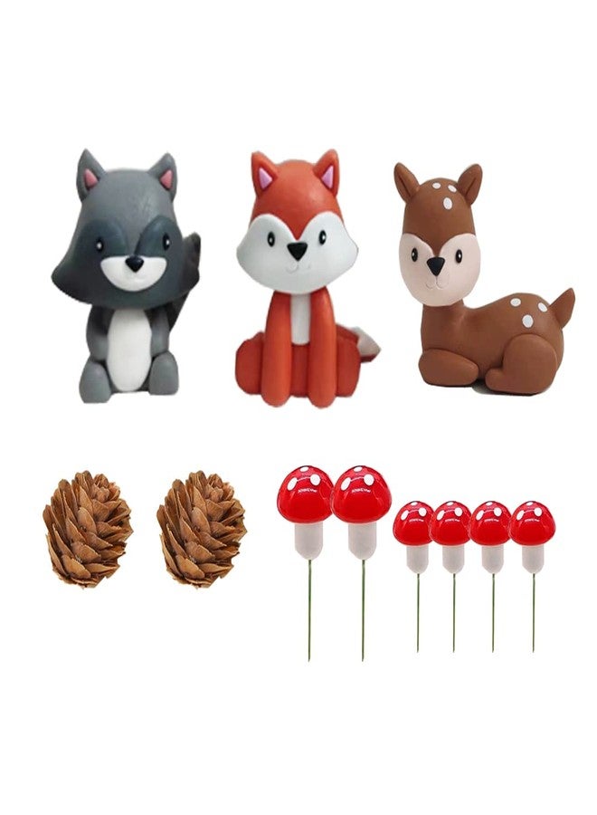 DiDida Woodland Cake Topper Fox Raccoon Deer Pine Cones Mushroom for Baby Shower Birthday - Image 2