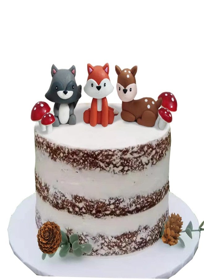 DiDida Woodland Cake Topper Fox Raccoon Deer Pine Cones Mushroom for Baby Shower Birthday - Image 5
