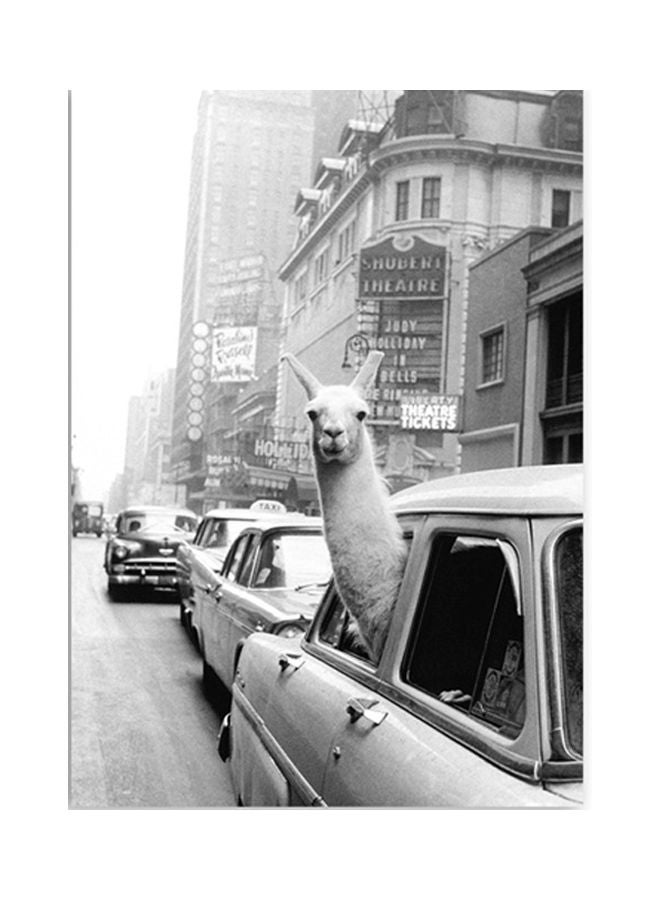 NIBEMINENT Alpaca In Car Canvas Wall Painting Grey 40x50centimeter - Image 1