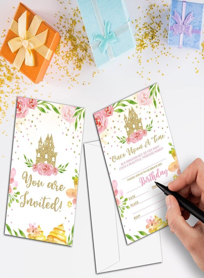 NYCTUG Floral Castle Theme Birthday Invitation(4" X 6"), Fairy Tale Little Princess Party Double-Sided Invites- 20 Invitations With Envelopes-Personalized Party Supplies-A25 - Image 3